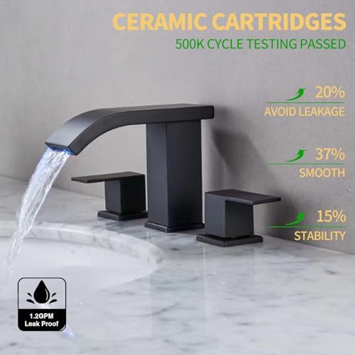 Skybathjoy - LED 3-Hole Bathroom Faucet waterfall design black anti-clog feature