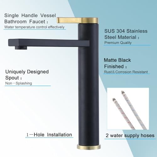 Stylish Vessel Sink Faucet Black Gold