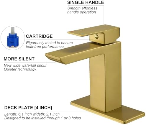 RUMOSE Brushed Gold Bathroom Faucet Set with Deck Plate