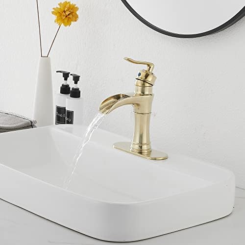 Exquisite waterfall bathroom faucet with gold finish for luxury bath by GGStudy