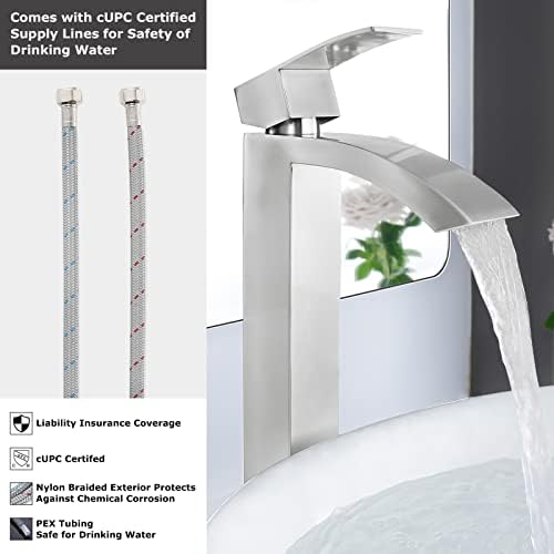 EZANDA Single Handle Vessel Sink Faucet - Waterfall Tall Bathroom Sink