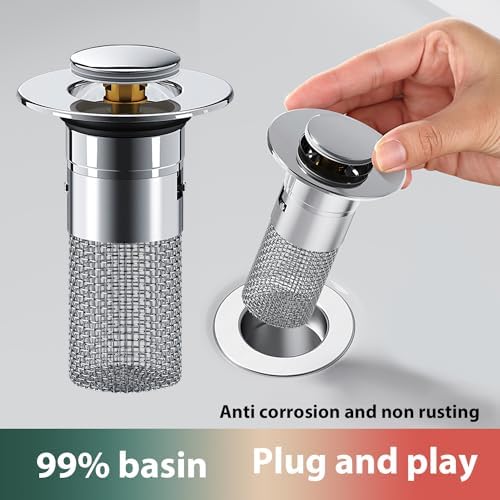 Premium 2pc Bathroom Sink Stopper Hair Strainer Stainless Steel
