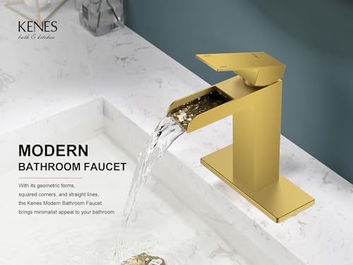 Effortless Flow with Kenes Brushed Gold Waterfall Faucet