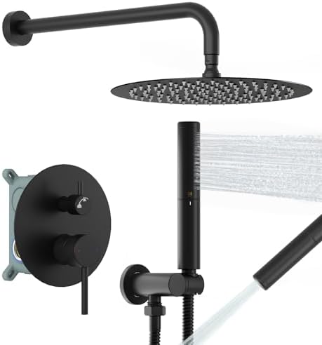 BESy 10-Inch Round Matte Black Shower System Professional-Scale Showers and Fixtures
