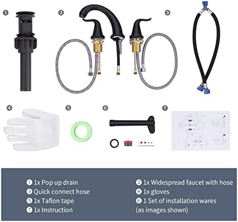 WOWOW 3-Hole Black Widespread Faucet