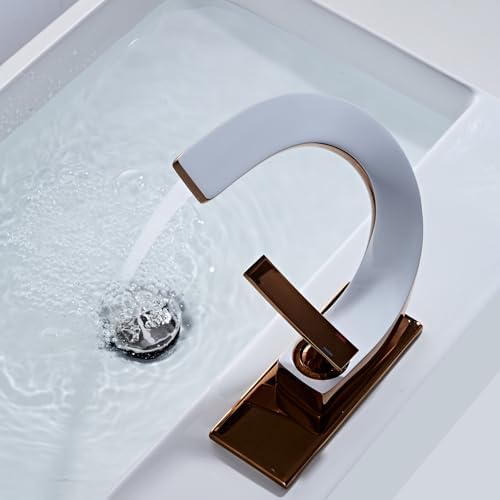 SONMAJIA Single Handle Single Hole Bathroom Faucet Brushed Golden Gold Finish