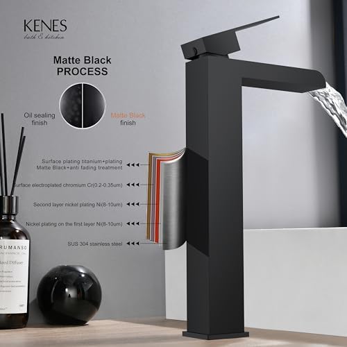 KENES Tall Bathroom Faucet Modern Design with Matte Black Finish