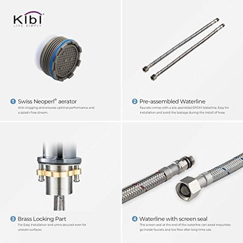 KIBI KBF1009 Solid Brass Sink Faucet Rust Resistant Chrome Finish