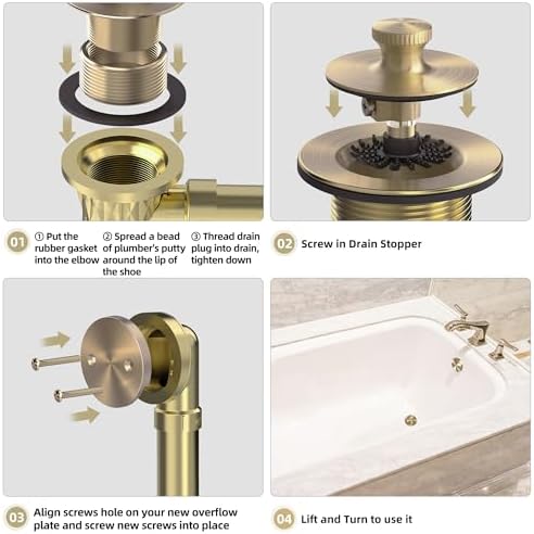 Sleek champagne-brushed gold bronze bathtub drain
