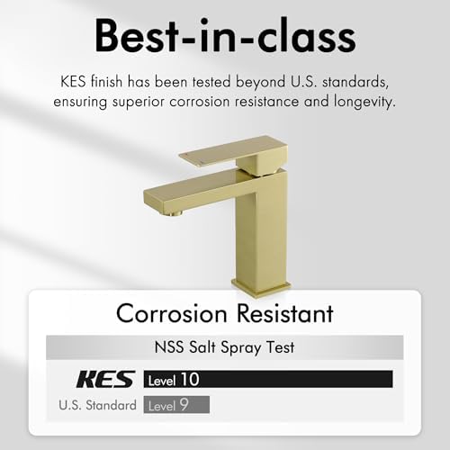 KES Brushed Gold Single Handle Bathroom Faucet Modern 188 SS Sink Faucet