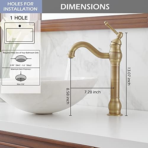 BWE 360 Swivel Bathroom Faucet - Elegant antique brass finish for your bathroom