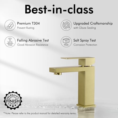 KES Brushed Gold Single Handle Bathroom Faucet Modern 188 SS Sink Faucet