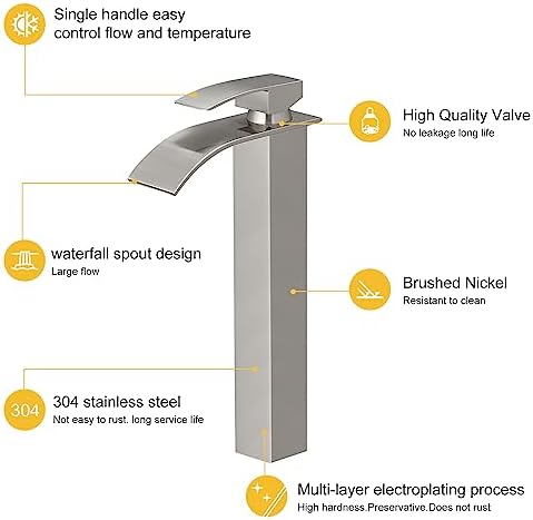 BESy Touch on Faucet - Waterfall Design Brushed Nickel Durable Modern
