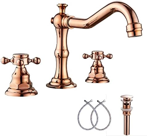 GGStudy 8-16inch Two Handles 3 Holes Widespread Bathroom Sink Faucet Copper Basin