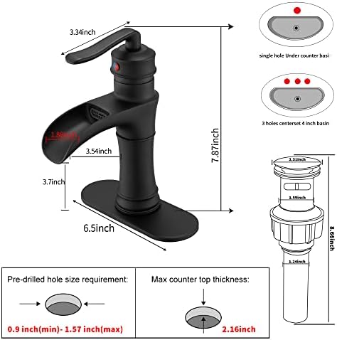 GGStudy Premium Waterfall Bathroom Faucet Single Handle One Hole Black Matte Black