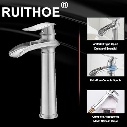 Luxury Brushed Nickel Faucet with Waterfall Effect