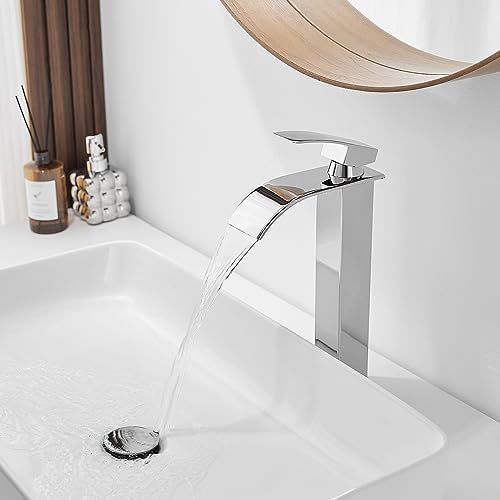 BESy Polished Chrome Waterfall Spout bathroom faucet