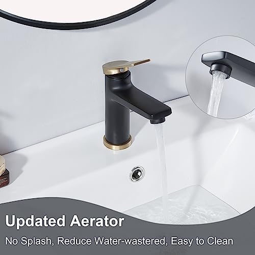 SHACO Brushed Gold Matte Black Single Hole Bathroom Faucet