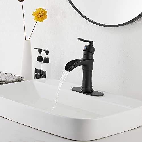 GGStudy Premium Waterfall Bathroom Faucet Single Handle One Hole Black Matte Black