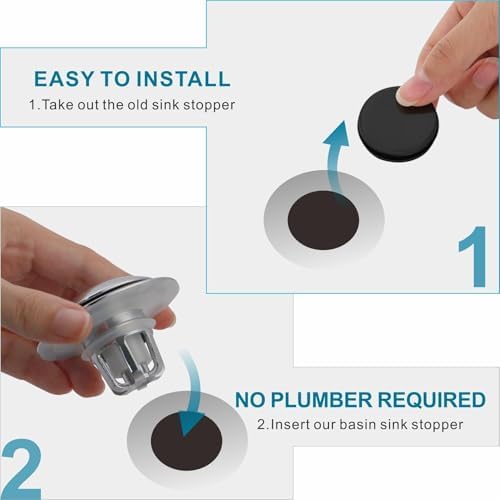 Chrome Bathroom Sink Drain Stopper with Hair Catcher