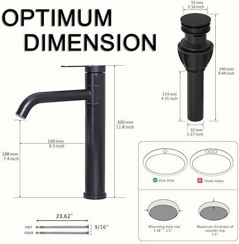 Comllen Tall Bathroom Faucet 360 Swivel Matte Black Vanity Sink