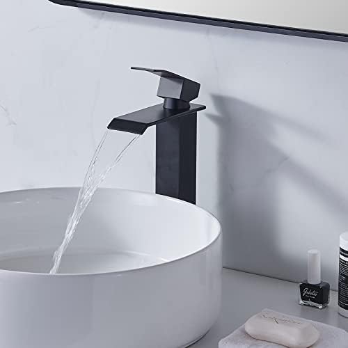 Sturdy Matte Black Vessel Faucet for Sink Tall Waterfall Bathroom Faucet