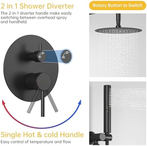 BESy 10-Inch Round Matte Black Shower System Professional-Scale Showers and Fixtures