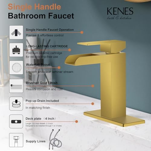Effortless Flow with Kenes Brushed Gold Waterfall Faucet