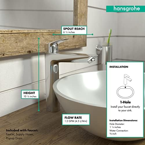 Modern Hansgrohe 1-Handle Bathroom Sink Faucet with Chrome Finish