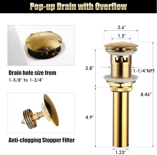 EasyVibe 3-Hole Gold-Tone Overflow Bath Faucet Set for Sink