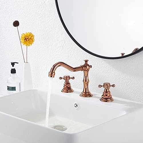 GGStudy 8-16inch Two Handles 3 Holes Widespread Bathroom Sink Faucet Copper Basin