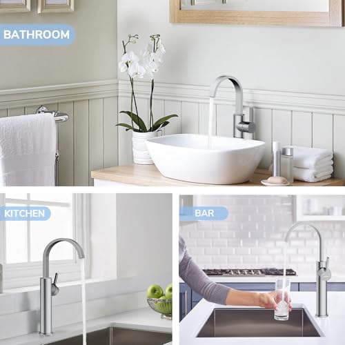 Premium Vessel Sink Faucet Hurran Brushed Nickel Modern Bathroom Fixtures
