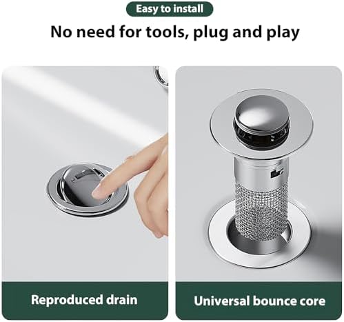 Premium 2pc Bathroom Sink Stopper Hair Strainer Stainless Steel