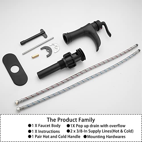 GGStudy Premium Waterfall Bathroom Faucet Single Handle One Hole Black Matte Black