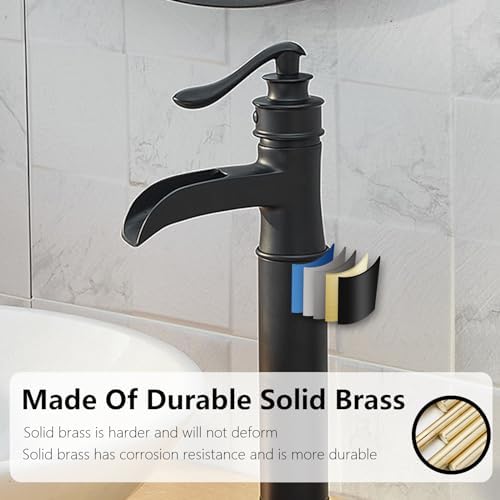 Matte Black Vessel Sink Faucet with Waterfall Flow and Single Handle