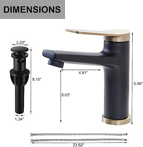 SHACO Brushed Gold Matte Black Single Hole Bathroom Faucet