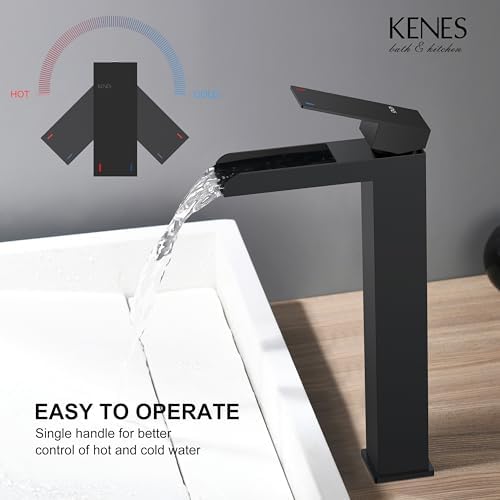 KENES Tall Bathroom Faucet Modern Design with Matte Black Finish