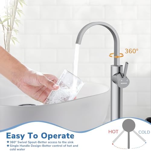 Premium Vessel Sink Faucet Hurran Brushed Nickel Modern Bathroom Fixtures