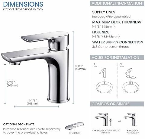 KIBI Durable Stylish Single Handle Bathroom Sink Faucet Chrome Finish Rust-Resistant