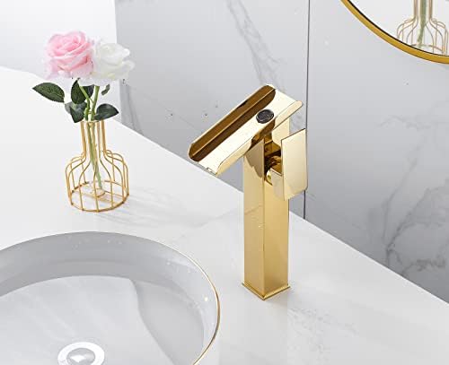 Gold-Finished Touchless Bathroom Faucet with Waterfall Design