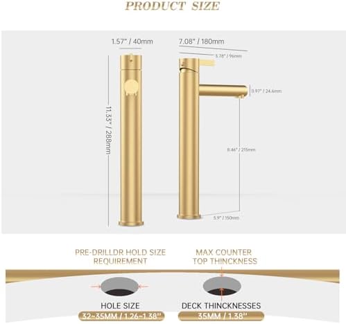 Brushed Gold Faucet Tall Bathroom Faucet 3-Year Warranty