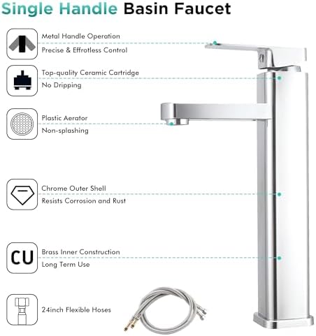 LEADAHEAD 24Inch Chrome Bathroom Sink Faucet with Touch Technology 24Month Warranty