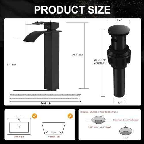 RUITHOE Matte Black Vessel Sink Faucet - Modern Touch On Faucet for Bathroom