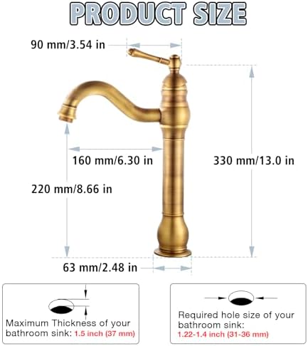 Antique Brass Tall Bathroom Faucet with Swivel