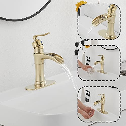 Exquisite waterfall bathroom faucet with gold finish for luxury bath by GGStudy