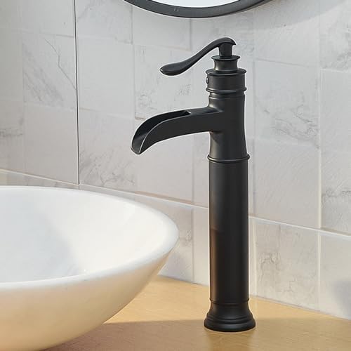 Matte Black Vessel Sink Faucet with Waterfall Flow and Single Handle