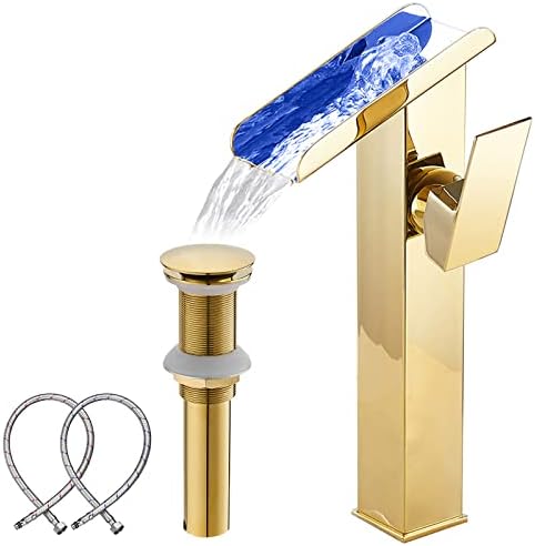 Gold-Finished Touchless Bathroom Faucet with Waterfall Design