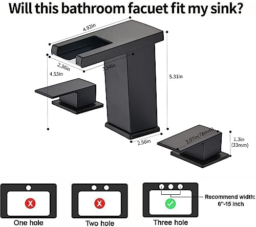 Skybathjoy Black 3-Hole Waterfall Bathroom Faucet