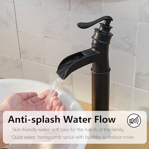Matte Black Vessel Sink Faucet with Waterfall Flow and Single Handle