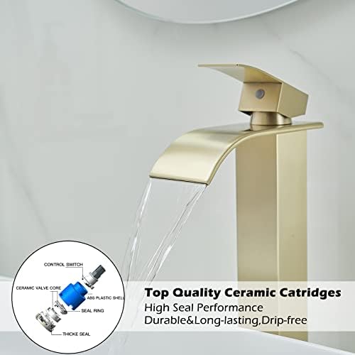 Stunning Tall Faucets Waterfall Faucet for Bathroom Sink Single Handle Brushed Gold
